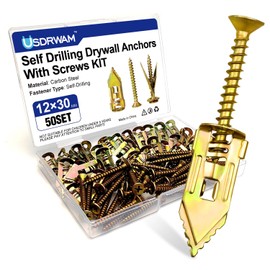Usdrwam 50Pcs Self Drilling Drywall Anchors with Screws, Metal Expansion Bolt for Drywall, Screw Anchors Heavy Duty