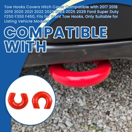 Ciuouient 2Pcs Tow Hooks Covers Compatible with 2017 2018 2019 2020 2021 2022 2023 2024 2025 2026 Ford Super Duty F250 F350 F450, Fits for Front Tow Hooks (Red)