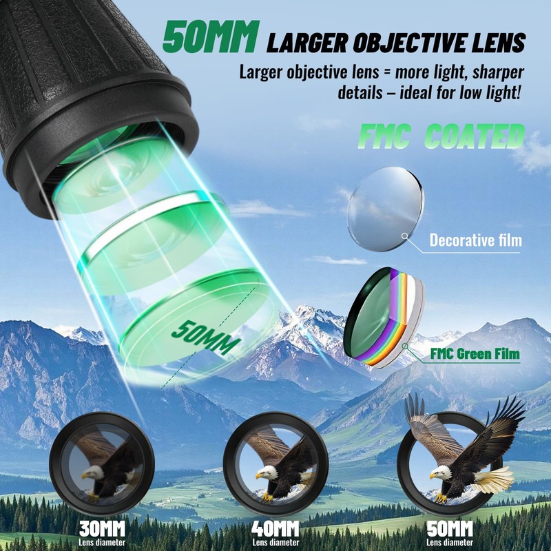 BOSTRON 10x50 Binoculars with Independent Eyepiece Adjustment for Outdoor