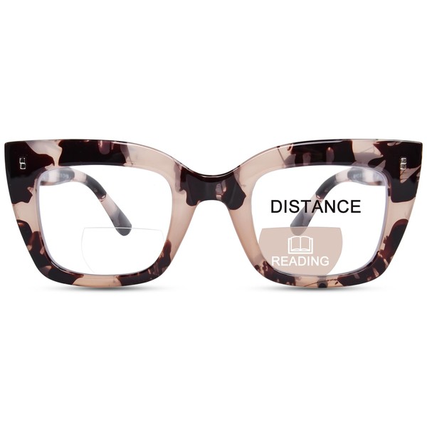 OPTOFENDY Bifocal Reading Glasses for Women, Clear Top Cat Eye