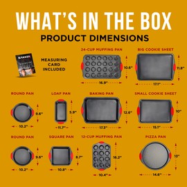 Baking Set – 10 Piece Kitchen Oven Bakeware Set – Deluxe Non-Stick Blue Coating Inside and Outside – Carbon Steel – Red Silicone Handles – PFOA PFOS and PTFE Free by Bakken,Black