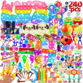240Pcs Party Favors for Kids, Fidget Toys Pack, Stress Relief & Anxiety Autism Sensory Toys, Goodie Bag Fillers, Birthday Classroom Carnival Prizes Treasure Box Toys