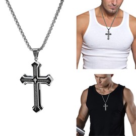 MERTTURM Men's Cross Necklace, Large Heavy Cross Pendant, Men's Necklace Stainless Steel 60 cm / 4 mm Width, Ideal for Rapper, Biker, Punk Rock, Teenagers, Men, Boys, Stainless Steel, No Gemstone