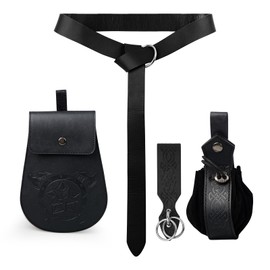 Viking Embossed Belt Pouch Medieval Bag Coin Purse Renaissance Costume Accessories for LARP Ren Faire with Skirt Hikes Drawstring Waist Bag