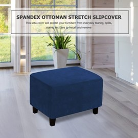 Velvet Ottoman Cover, Stretch Footstools Covers, Plush Foot Stool Slipcover, Removable Footrest Stool Sofa Slipcovers, Folding Storage Stool Furniture Protector for Room(Navy Blue,Rectangular Large)