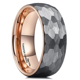 King Will 8mm Hammered Tungsten Rings for Men Women Domed Silver/Rose Gold Brushed Engagement Mens Wedding Band 12