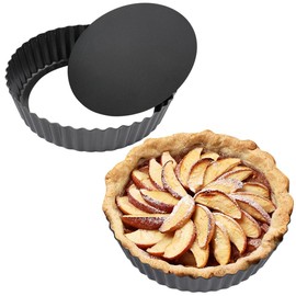 Packool 2 Packs Non-stick Tart Pans, 9’’/22.8 cm Deep Pie Pans with Removable Bottom, Fluted Round Tart Quiche Pie Pans, Carbon Steel Baking Pan Dish, Easy to Use and Clean