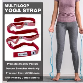 METEOR Stretching Strap (Non-Elastic 10-Loop) – Leg Stretcher Yoga Strap with Carry Bag for Flexibility, Physical Therapy, Rehab Exercise, and Pilates Training, Pink