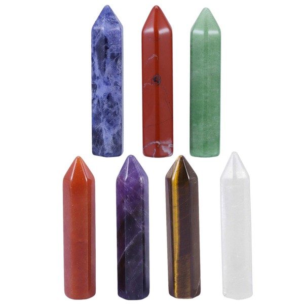 mookaitedecor 7 PCS Chakra Healing Crystal Wands Single Point 6 Faceted Reiki Stone for Meditation Therapy Decor