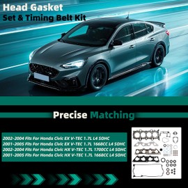 Head Gasket Set Timing Belt Kit Water Pump fit for Honda Civic EX/HX D17A2 D17A6 1.7L 2001-2005 HS26236PT-2 TCK312 HS4034 HB4034