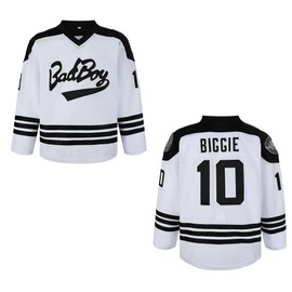 Men's #10 Smalls Bad Boy Jersey 90S Hip Hop Long Sleeve Black Hockey Jerseys (US, Alpha, Medium, Regular, Regular, White)