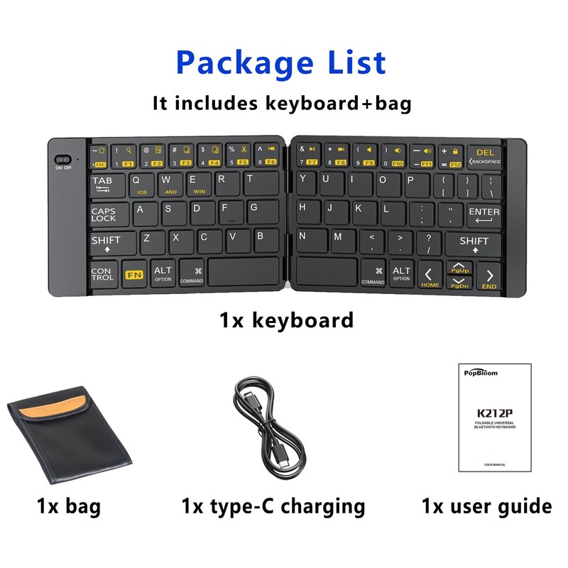 PopBloom Foldable Bluetooth Keyboard - Portable Keyboard with Storage Bag,