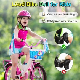 toptrek Bike Bell for Kids,Aluminum Alloy Bicycle Bells with 95dB Loud Sound,Waterproof Rustproof Dinosaur Bike Bells for Girls Boys fits 22.2-25.4mm Handlebars for Kids Bike Balance Scooter Tricycle