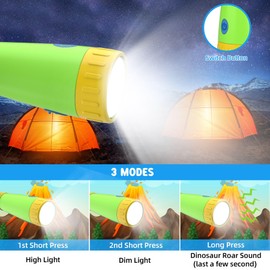 COSOOS Rechargeable Dinosaur Flashlight for Kids, Roar Mode, Kids Flashlight Toys, Outdoor Camping Gear Accessories, Birthday Gift Easter Basket Stuffers for Kids 3 4 5 6 7 8 9 10 Years Boys Girls