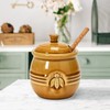 Creative Co-Op Farmhouse Embossed Stoneware Honey Pot with Wood Honey
