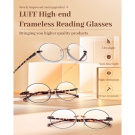 LUFF Reading Glasses for Women Men,3Pack Stylish Reader Glasses Blue Light Rimless Computer Reader Lightweight Anti Eyestrain