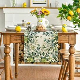 Artoid Mode - Camino de mesa de verano con flores verdes, diseño floral de eucalipto, decoración de mesa de comedor de primavera, para decoración de fiesta en el hogar, 33.02 x 182.88 cm