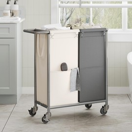 Heybly Laundry Basket,2 x 18.5 Gal Laundry Separator Hamper with Heavy Duty Rolling Wheels, Divider Sorter with Removable Bags, Dirty Clothes Storage, 29.1 x 15.4 x 33.1 Inches HLH021P02