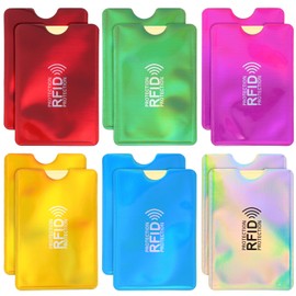 RFID Blocking Card Sleeves Set, Identity Theft Protection Secure Sleeves Set, Credit Card Protector RFID Blocking Sleeve, Waterproof Aluminum Foil Slim Design (6 Color, Each Color 2 Pair) (12)