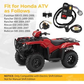 M MATI Handlebar Key Starter Relay Switch Kit for Honda Rancher 350 ES 2000-2005 Rancher 400 2004-2007 Rubicon 500 Foreman 500 ES 2001-2006 Rincon 650 680 2003-2007 Electric Shift 35200-HN7-003
