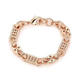THE BLING KING 11mm 3D Rose Gold Stars and Bars Bracelet, 18K Real Rose Gold Plated Uniquely Patterned Stylish Fashion Jewellery for Women (Length: 8.5-9", Weight: 61 G)