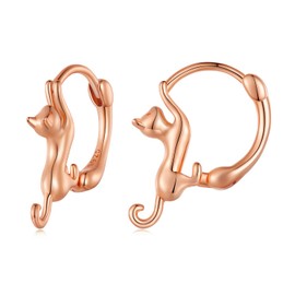 WOSTU Cat Earrings 925 Sterling Silver Cat Hoop Earrings for Women 18K Gold Plated Cat Huggie Earrings Hypoallergenic Earrings Cute Animal Kitty Earrings for Girls Cat Jewelry Gift for Cat Lovers,