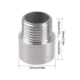 Rrina 304 Stainless Steel Shower Head Extension Arm G1/2 Male to Female Thread Cast Pipe Fitting Coupler (30mm/1.18in)