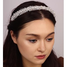 Lenjicons Sparkling Crystal Beads Headband Elegant Crystal Rhinestone Wedding Headband Handmade Rhinestone Hair Crown Bridal Hairband for Women for Wedding Party Prom (silver)