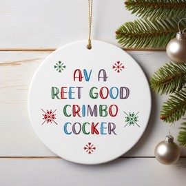 Lancashire Dialect Christmas Tree Ornaments, Funny Northern Humour Decorations with Local Phrases, Tree Bauble, Bright Colours, Modern (Av a reet good crimbo cocker)