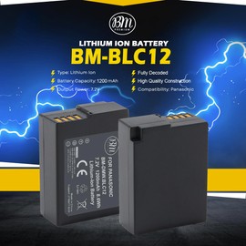 BM Premium High Capacity DMW-BLC12 Battery for Panasonic Lumix DC-FZ1000 II DC-G95 DMC-G85 DMC-GH2 DMC-G5 DMC-G6K DMC-G7 DMC-GX8 DMC-FZ200 DMC-FZ300 DMC-FZ1000 DMC-FZ2500 Cameras