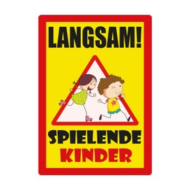 SL group - 1 Sign "Langsam! Spielende Kinder" 20 x 30 cm Made of Extra Sturdy PVC Plastic Plate - Warning Sign "Vorsichtig hier spielen Kinder - Achtung Spielstraße bitte langsam fahren Warnung