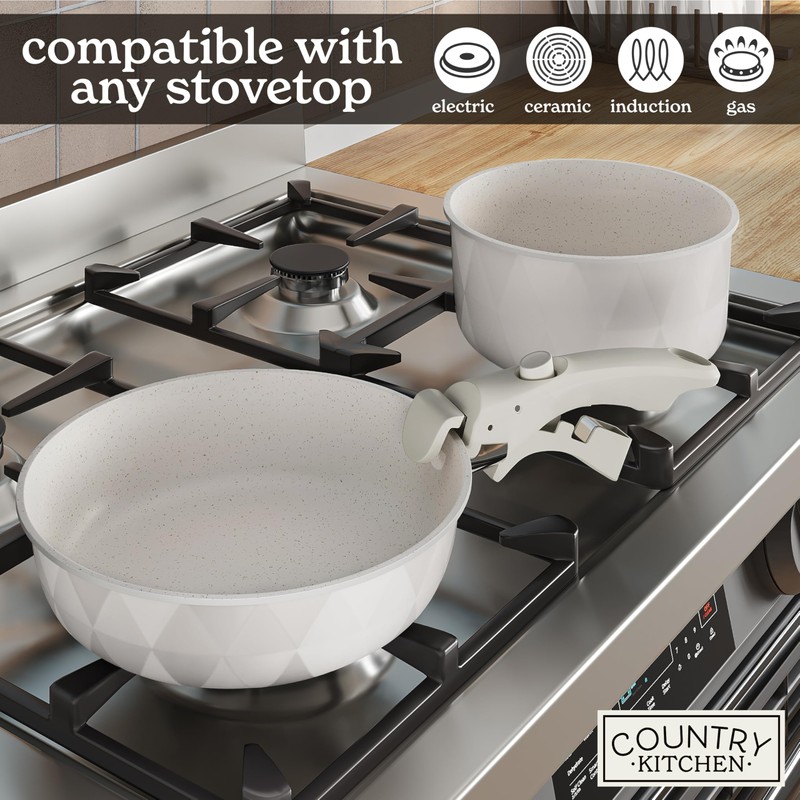 Country Kitchen Cookware Set with Removable Handle, Oven & RV