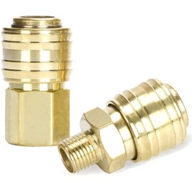 Nutmanel 1/4" BSP Air Coupler Gold Plated Compressor Accessories Air Compressor Fitting Valve Socket Threaded Connector Air Line Connectors Euro Airline Hose