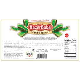 Hazer Baba Sultan Turkish Delight Candy, Mixed Nuts with Double Roasted Pistachio, Almond & Hazelnut, Gourmet Snack Box, Vegan, Lokum, Loukumi, Delicias Turcas, Halal, Kosher, 12.3oz (350g)