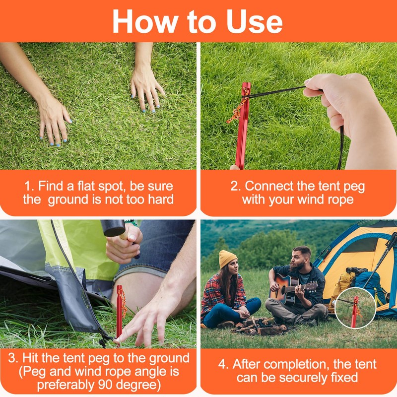 Pack of 12 Red Robust Lightweight Storm Pegs, 18 cm