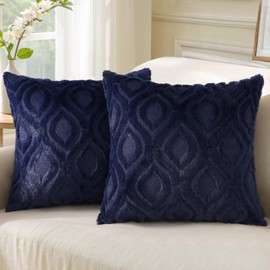 decorUhome Throw Pillow Covers 26x26 Inch Set of 2, Soft Plush Faux Wool Navy Blue Solid Couch Pillow Covers, Accent Farmhouse Neutral Square Pillow Cases for Sofa Bed Living Room Home Decor