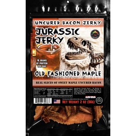 Jurassic Jerky’s Old-Fashioned Maple Jerky – Bacon Jerky Amazing Taste with high protein content, no preservatives, MSG-free, low sodium (5 Pack)