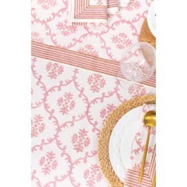 Lotus & Ivory Trellis Pattern 100% Cotton Table Cloth for Dining Table Kitchen Wedding Everyday Use Dinner Parties (60x60 inch, Pink, Hand Block Printed)