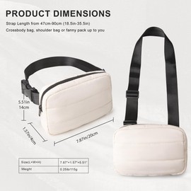 Viva Terry Puffer Belt Bag for Women and Men Small Quilted Crossbody Fanny Pack with Adjustable Strap for Running Hiking Travel Workout-Beige