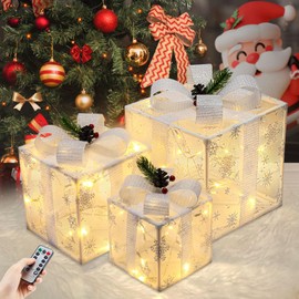 Lightess Outdoor Christmas Decorations Lights, Christmas Lighted Gift Boxes Set of 3, Indoor Light up Present Box Decoration Battery Operated with Different Sizes for Holiday Home Decor