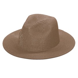 OhMill Classic Plain Kids Fedora Straw Hat Light Breathable Bucket Beach Cowboy Straw Hat Sun Protection Cap Coffee