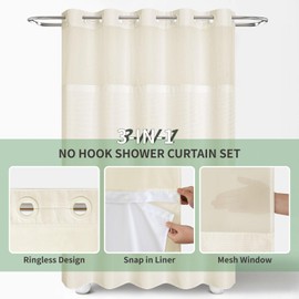 eachope Extra Long No Hook Shower Curtain with Snap-in Fabric Liner Set,Cream Waffle Weave Shower Curtains for Bathroom,Hotel Luxury Decor Bathroom Curtain Set,Waterproof & Washable,71Wx86H