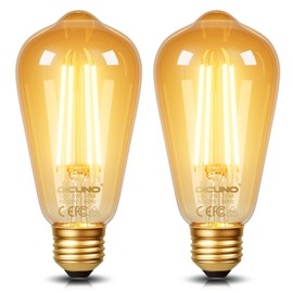 DiCUNO E26 Edison Bulbs 60W, 2200K Amber Warm, 6W LED Edison Bulb ST64, Amber Glass, Vintage LED Light for Home, 600LM, Non-Dimmable, CRI 80, Pack of 2