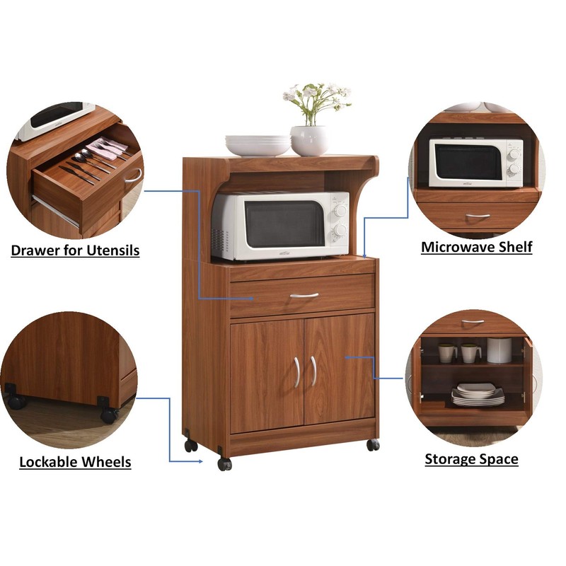Hodedah Microwave Kitchen Cart, Cherry