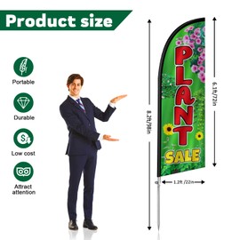 QSUM Plant Sale Flag for Business, Plant Sale 8FT Polyester Advertising Swooper Flag with Aluminium Alloy Flag Pole Kit, Stainless Steel, Ground Spike, Portable Bag