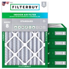 Filterbuy 20x25x4 Air Filter MERV 8 Essential Dust & Allergy Defense (5-Pack), Electrostatic Pleated HVAC AC Furnace Filters Replacement, Made in USA (Actual Size: 19.50 x 24.50 x 3.63)
