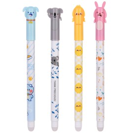 OFFCUP Erasable Ballpoint Pen, 4 Blue Rollerball Pens Erasable Gel Pen, 0.5 mm Erasable Pen Cartoon Erasable Pen for Children Students Gift School Office Supplies