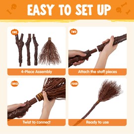 Spooktacular Creations Halloween Witch Vine-Patterned Broom Brown Cane, Witch Broomstick for Women Halloween Party Costume Accessories Stage Prop Kids and Adults, Photo Booth Accessory