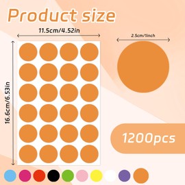 Starziwen 1200 Pcs Orange Dot Stickers 1 Inch Removable, Round Color Coding Labels, Bright Orange Circle Stickers On 50 Flat Sheets, Matte Surface Safe Decals for Inventory, Halloween & Moving