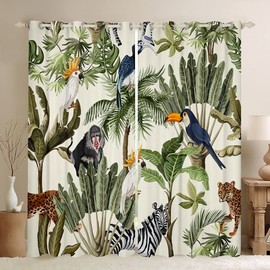 Loussiesd Palm Tree Print Window Curtains for Bedroom Living Room Leopard Zebra Competition Curtains Tropical Nature Theme Windows Drapes Wild Animal Pattern Room Decoration,W46*L54
